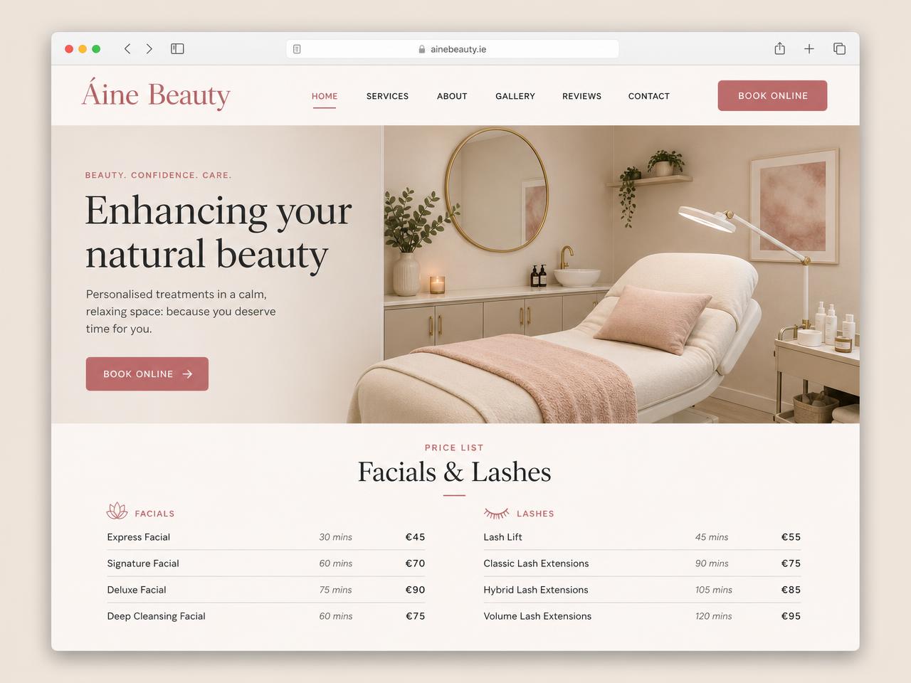 Example website built for a beauty salon, with online booking and a price list